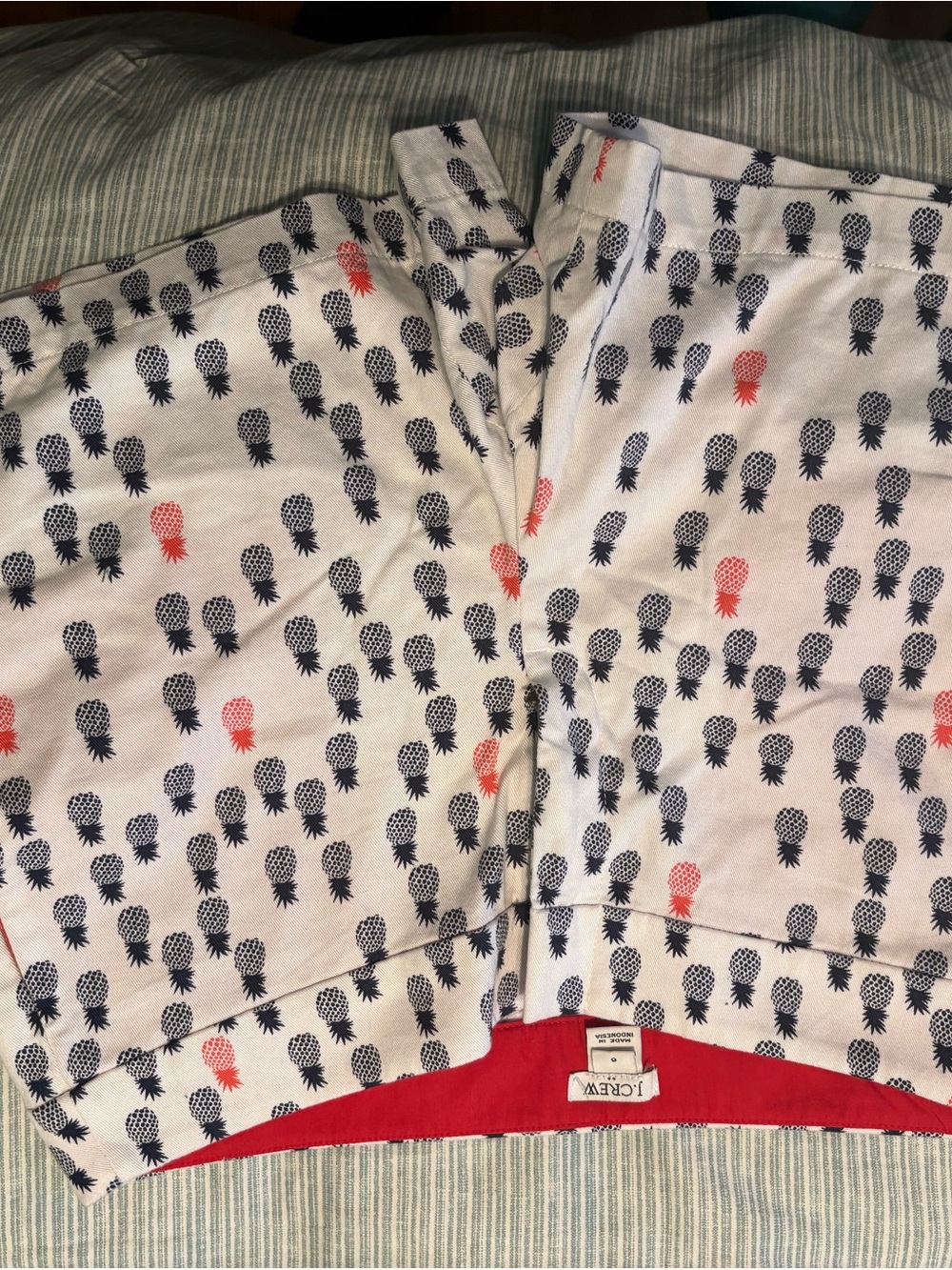 J. Crew White Pineapple Print Shorts with Navy and Red